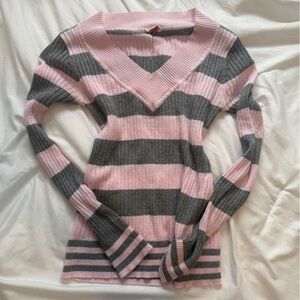 Hollister Pink and Gray Striped Cowl Neck Sweater